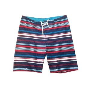 Old Navy‎ Mens XL Swim Trunks Striped Board Shorts Red Blue White Drawstring